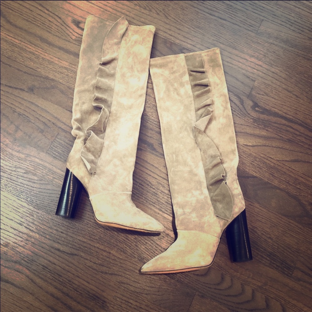 IRO Cidravol Gray Slouchy Ruffle Knee Boot